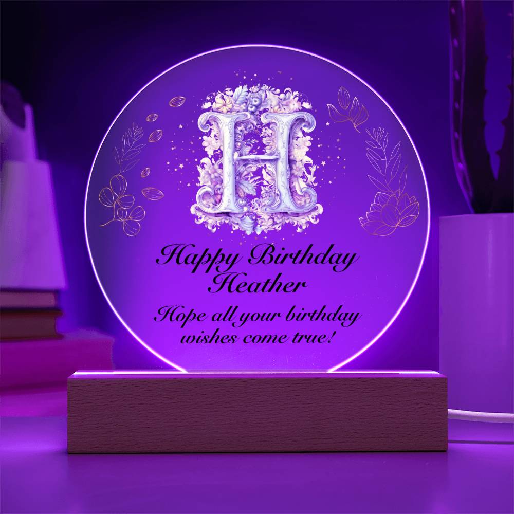 Happy Birthday Heather v01 - Circle Acrylic Plaque