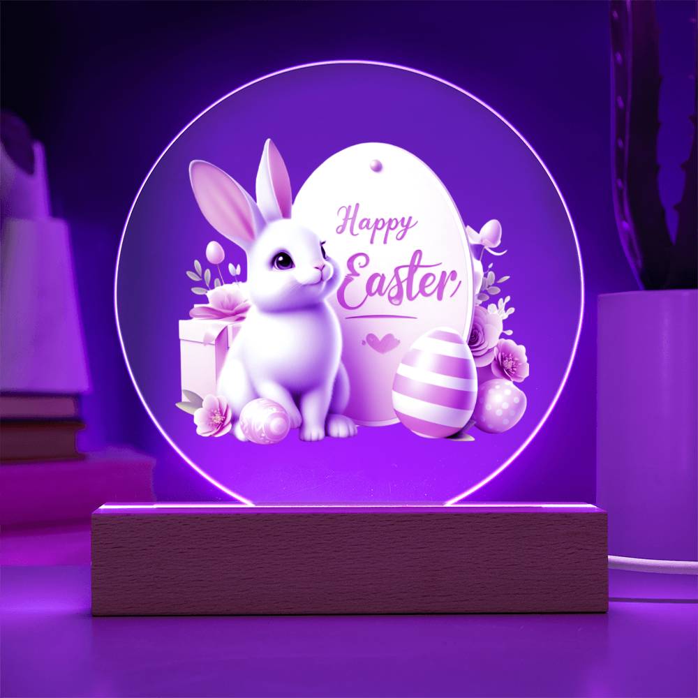 Happy Easter Bunny Sign 05 - Circle Acrylic Plaque