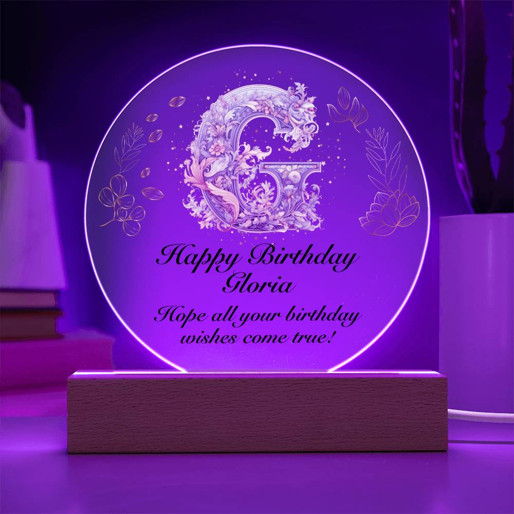 Happy Birthday Gloria v01 - Circle Acrylic Plaque