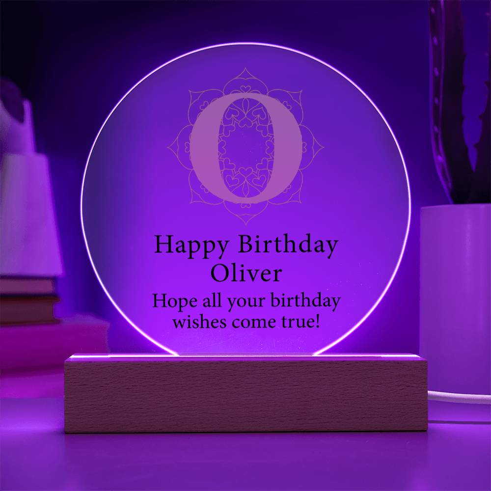 Happy Birthday Oliver v01 - Circle Acrylic Plaque