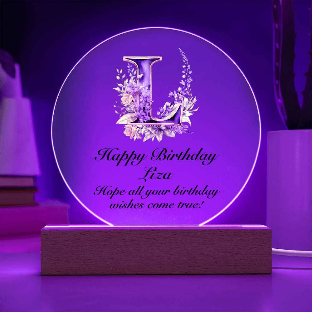 Happy Birthday Liza v02 - Circle Acrylic Plaque