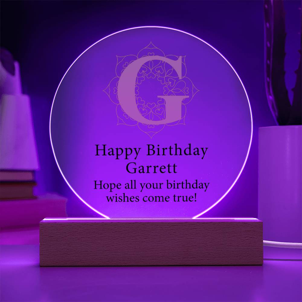 Happy Birthday Garrett v01 - Circle Acrylic Plaque