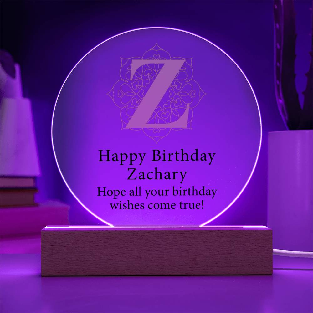 Happy Birthday Zachary v01 - Circle Acrylic Plaque
