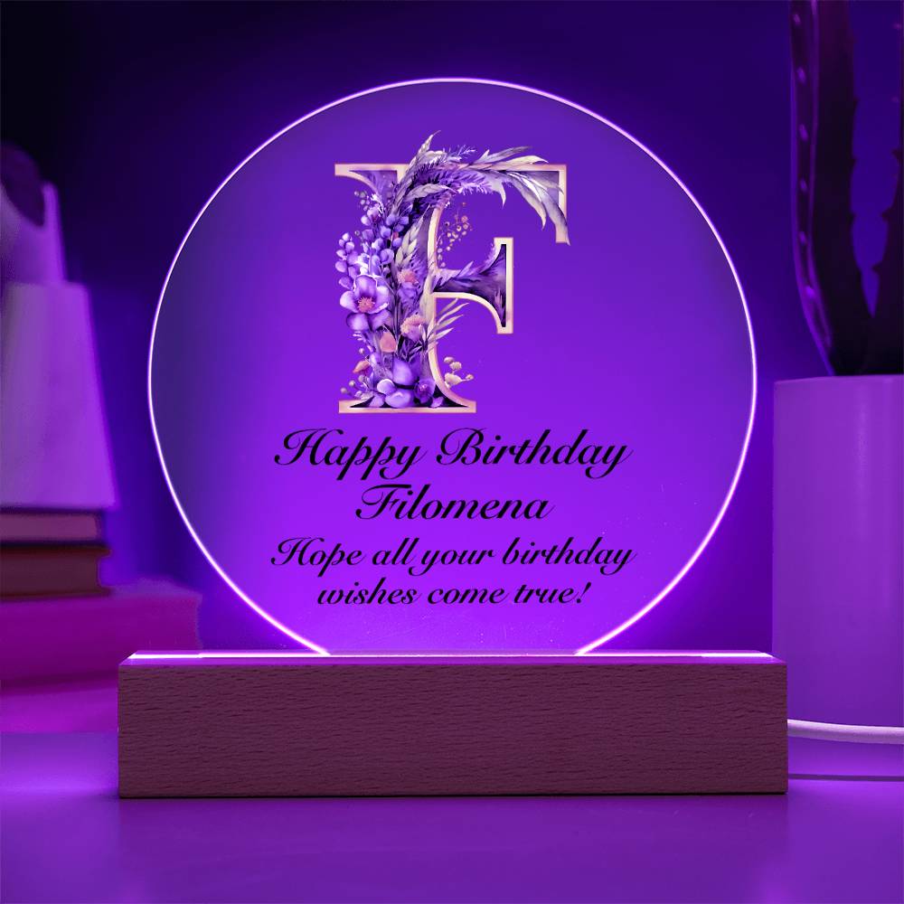 Happy Birthday Filomena v02 - Circle Acrylic Plaque
