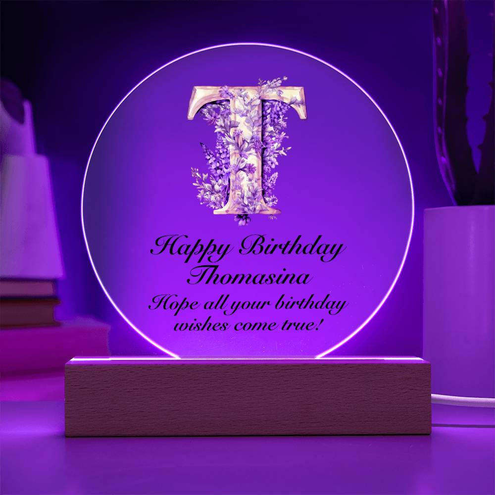 Happy Birthday Thomasina v02 - Circle Acrylic Plaque