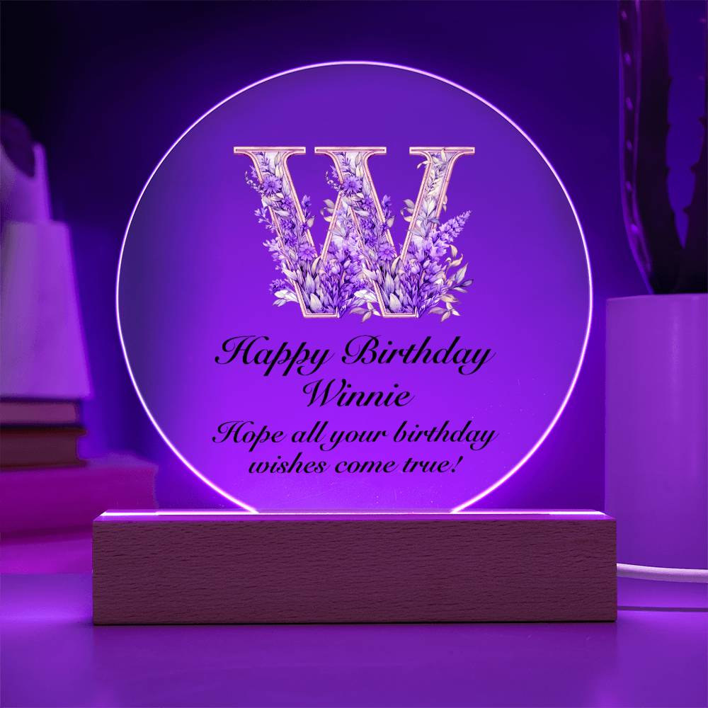 Happy Birthday Winnie v02 - Circle Acrylic Plaque