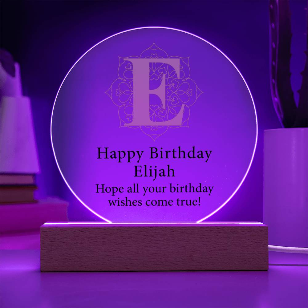 Happy Birthday Elijah v01 - Circle Acrylic Plaque