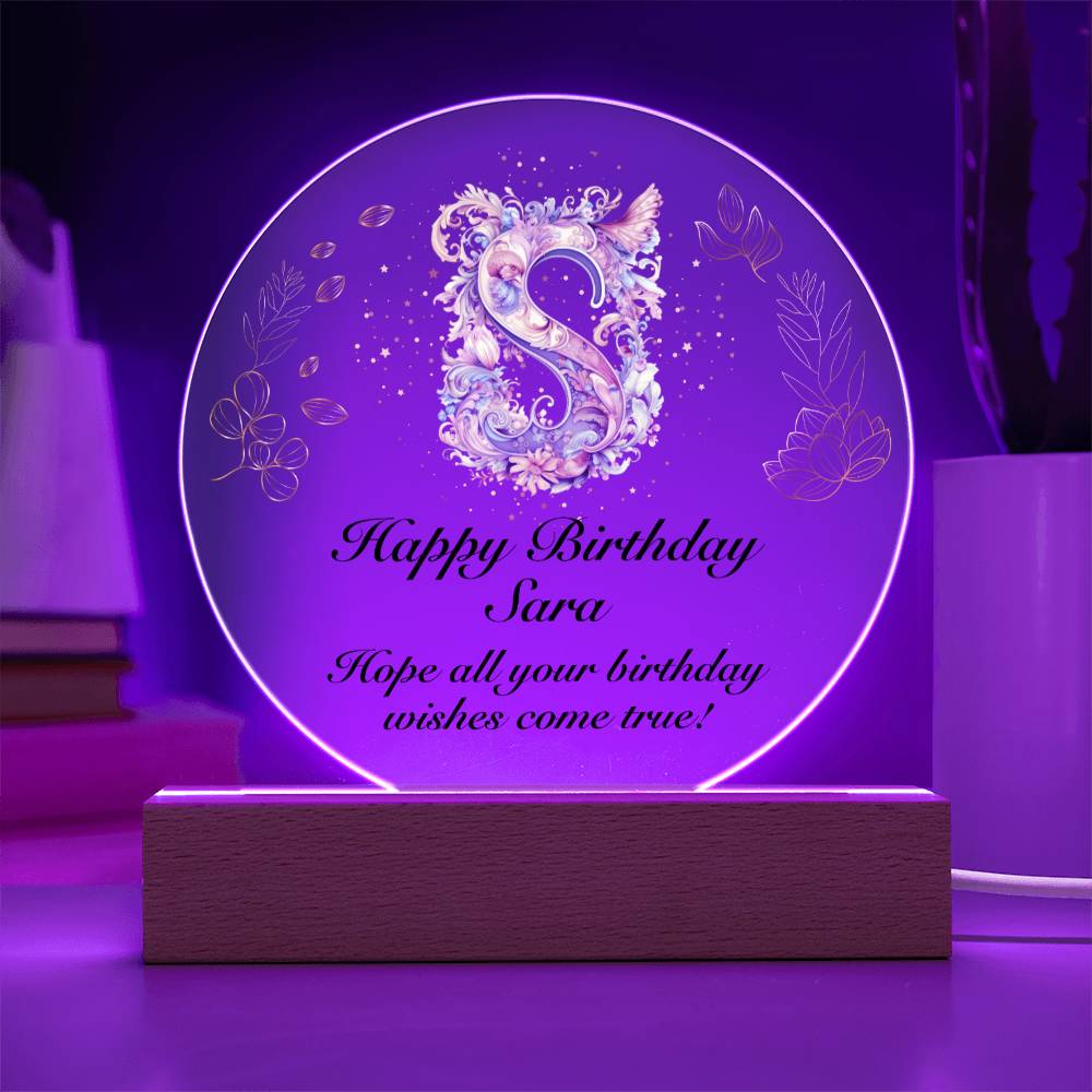 Happy Birthday Sara v01 - Circle Acrylic Plaque