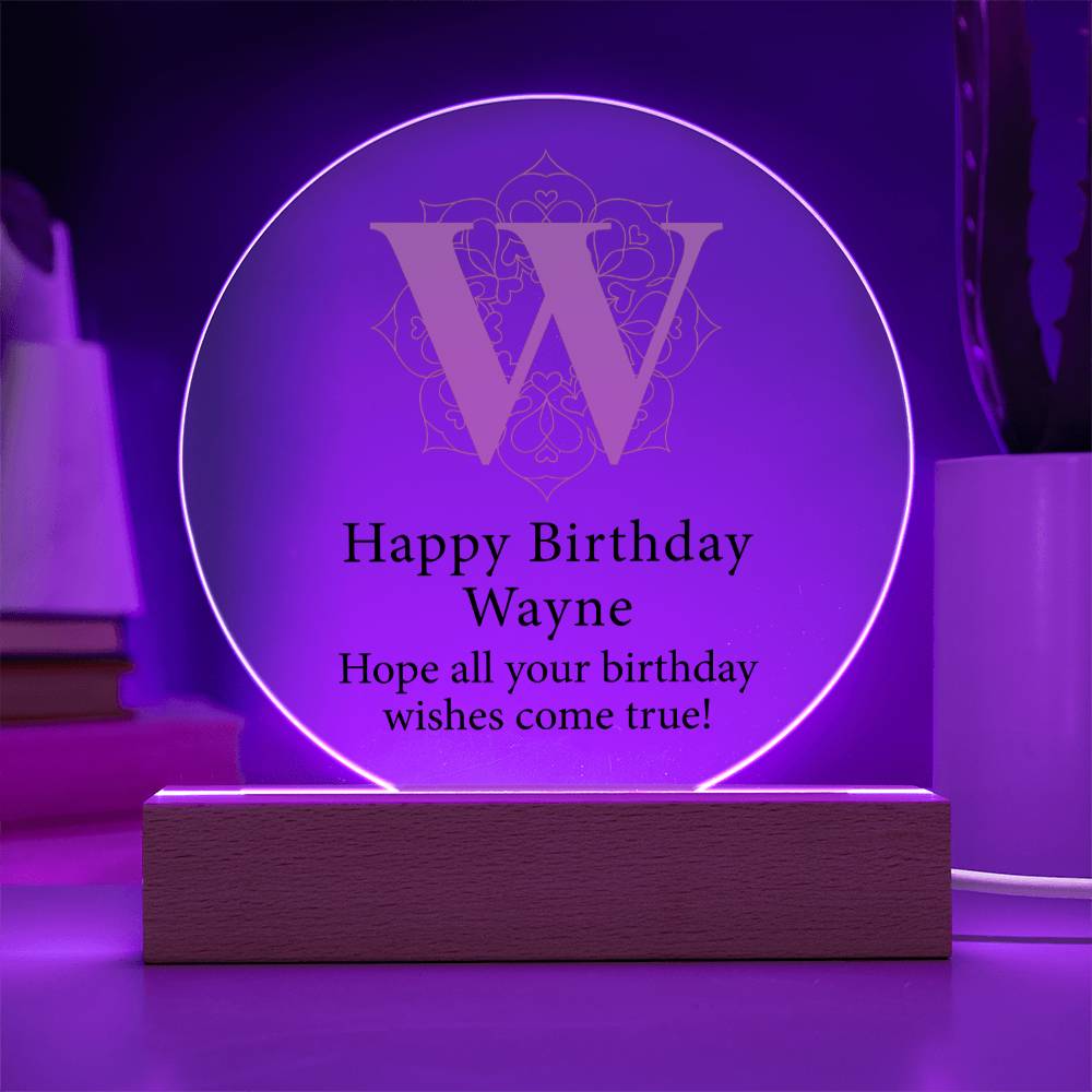 Happy Birthday Wayne v01 - Circle Acrylic Plaque