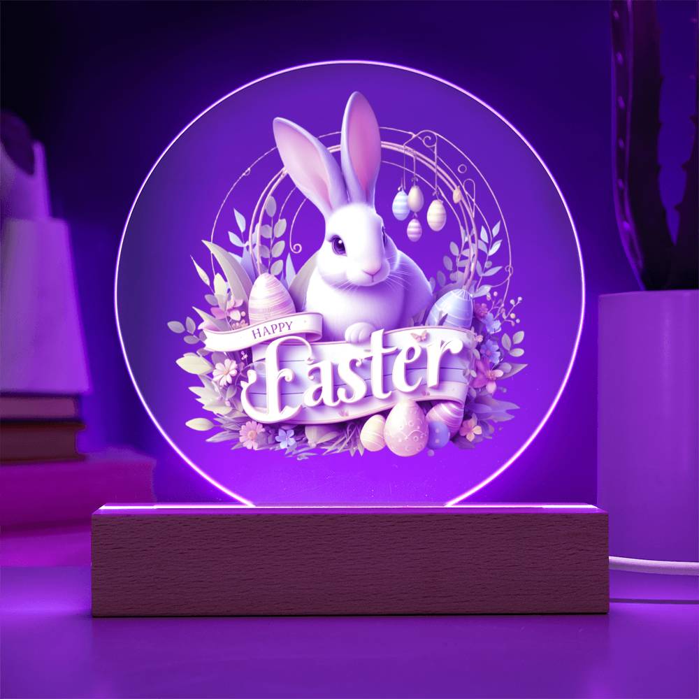 Happy Easter Bunny Sign 03 - Circle Acrylic Plaque