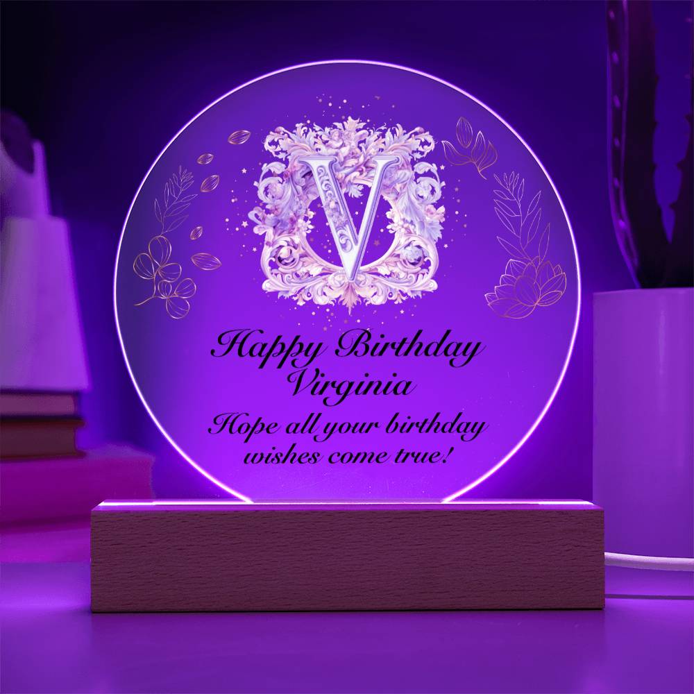 Happy Birthday Virginia v01 - Circle Acrylic Plaque
