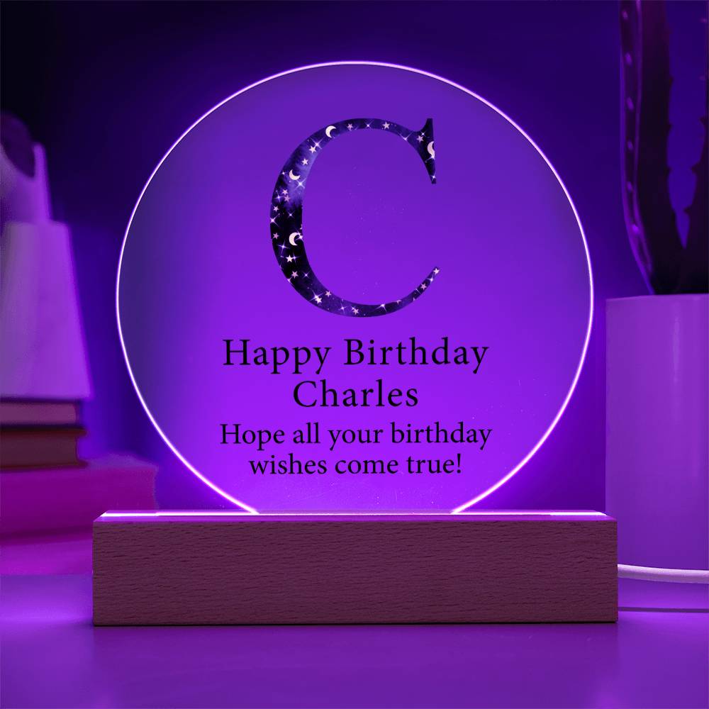 Happy Birthday Charles v03 - Circle Acrylic Plaque