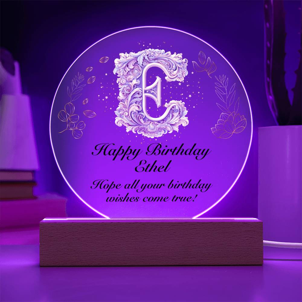 Happy Birthday Ethel v01 - Circle Acrylic Plaque