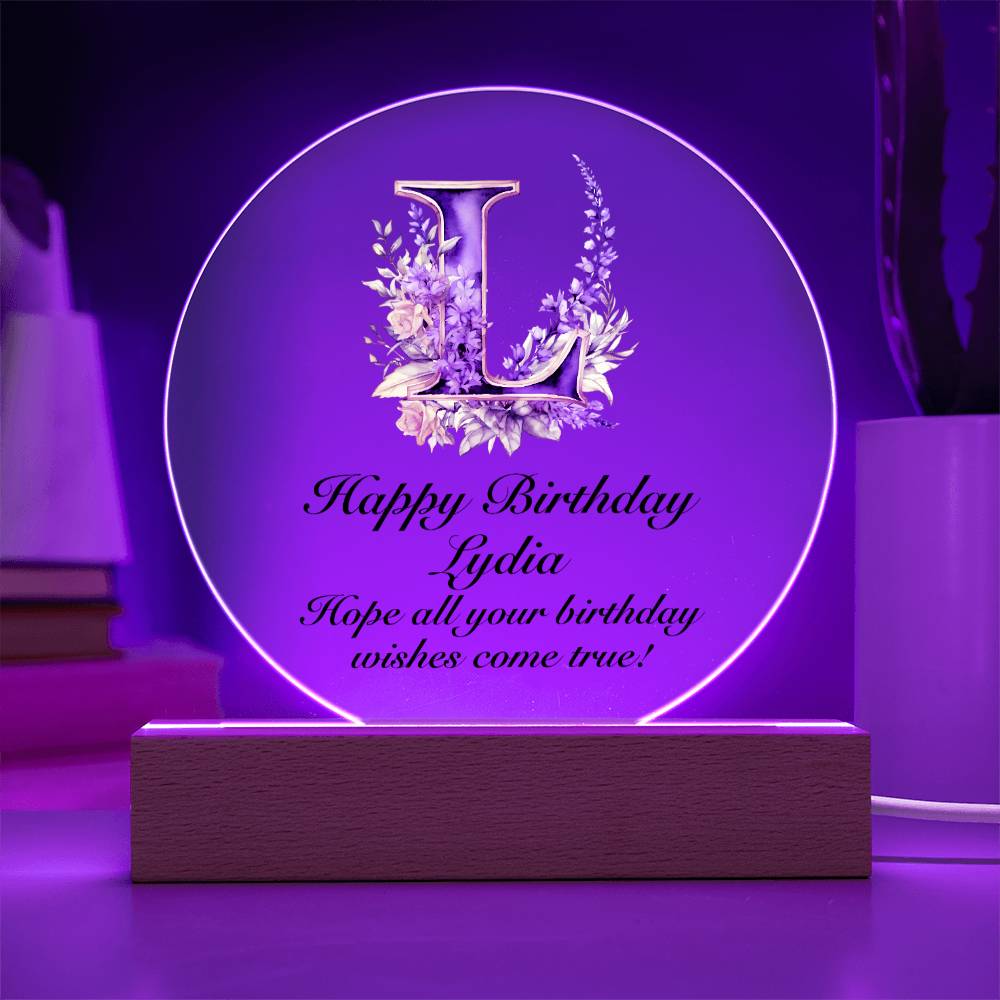 Happy Birthday Lydia v02 - Circle Acrylic Plaque
