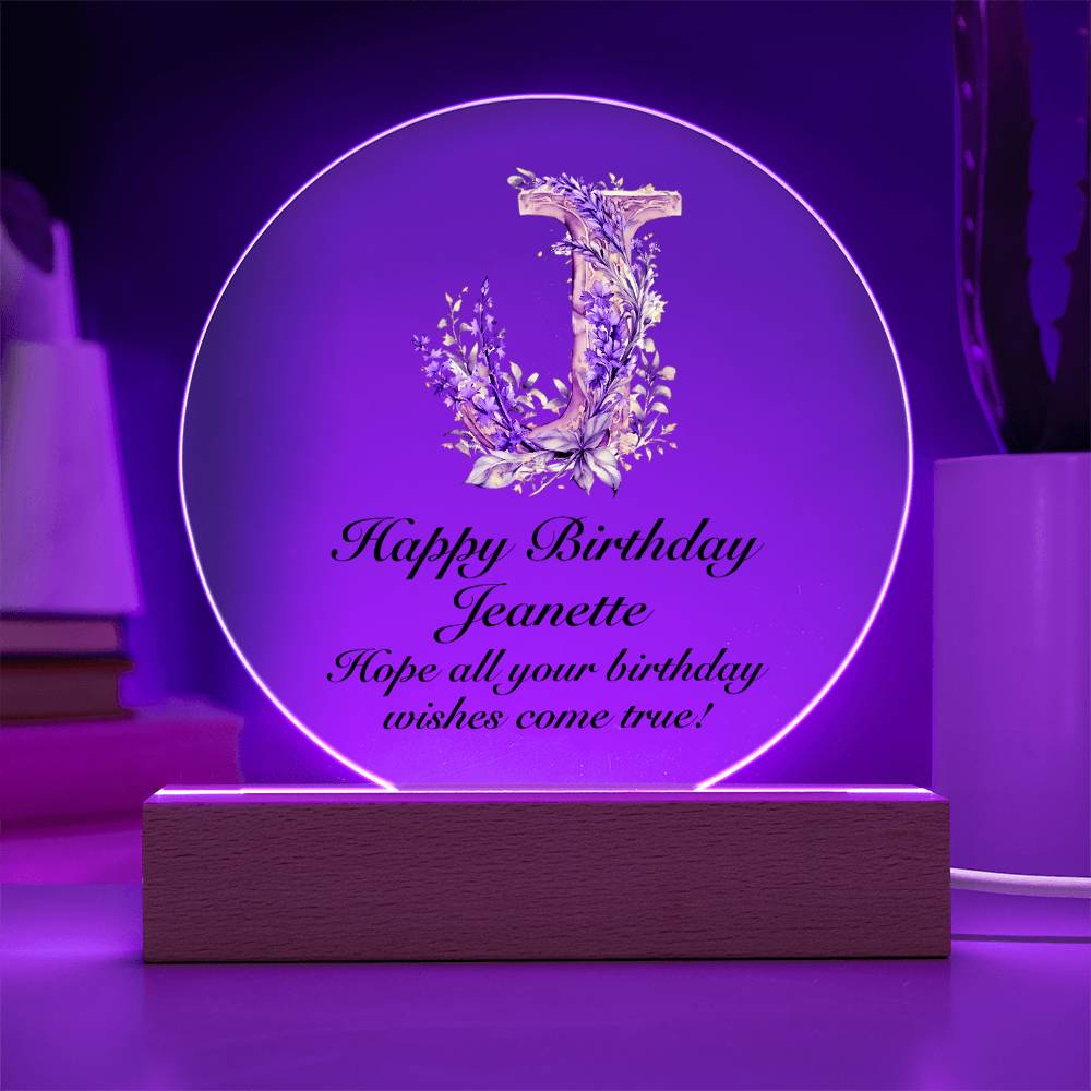 Happy Birthday Jeanette v02 - Circle Acrylic Plaque