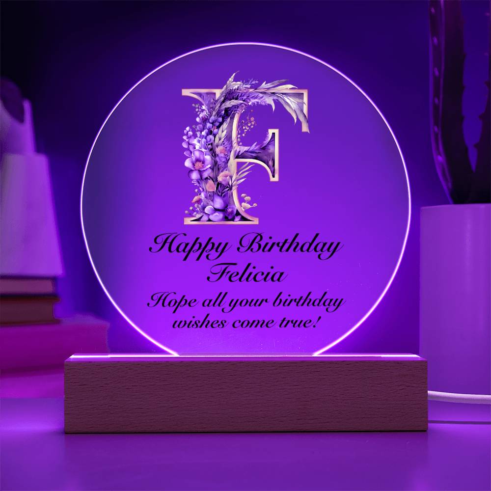 Happy Birthday Felicia v02 - Circle Acrylic Plaque
