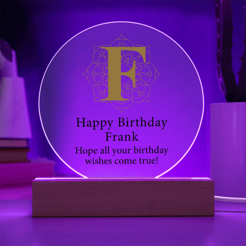 Happy Birthday Frank v01 - Circle Acrylic Plaque