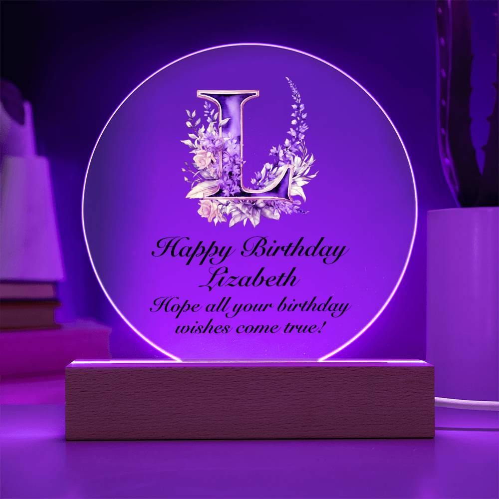 Happy Birthday Lizabeth v02 - Circle Acrylic Plaque