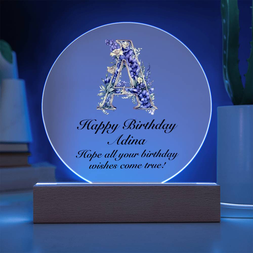 Happy Birthday Adina v02 - Circle Acrylic Plaque