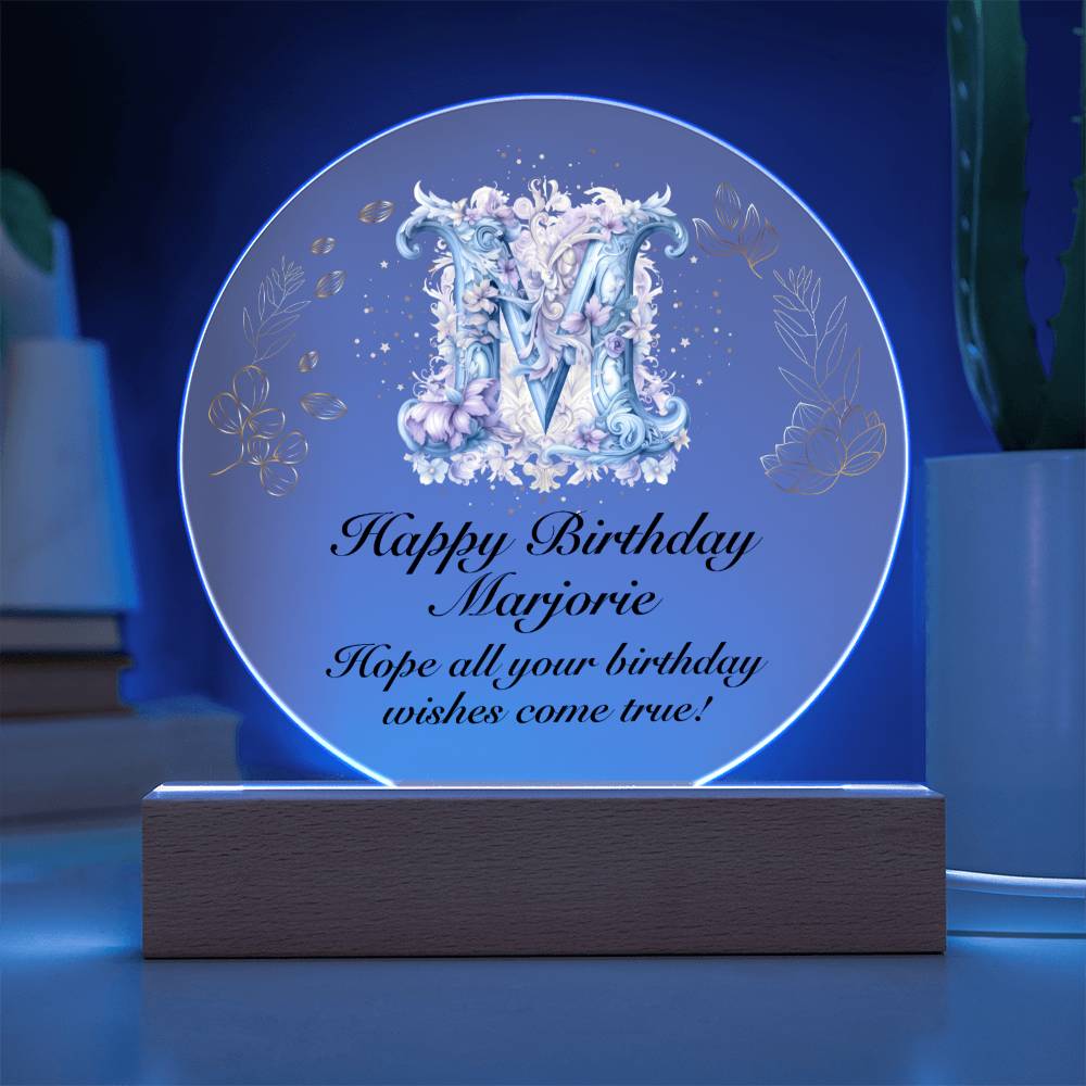 Happy Birthday Marjorie v01 - Circle Acrylic Plaque