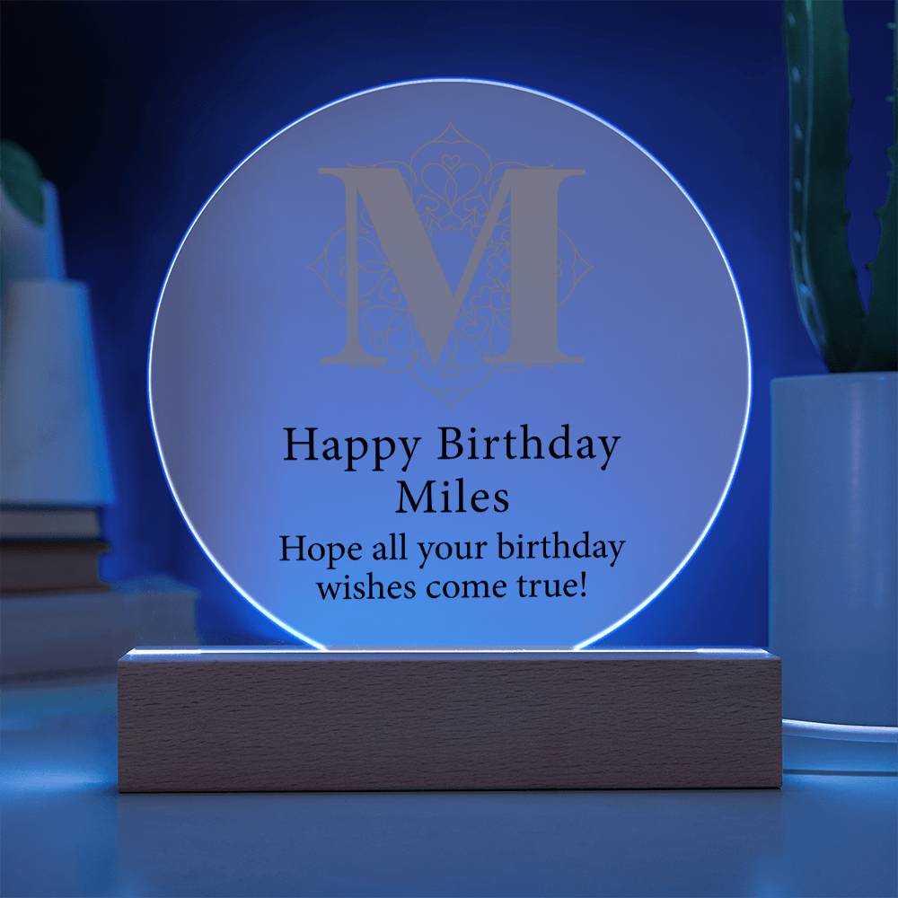 Happy Birthday Miles v01 - Circle Acrylic Plaque