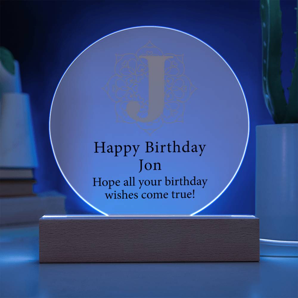 Happy Birthday Jon v01 - Circle Acrylic Plaque