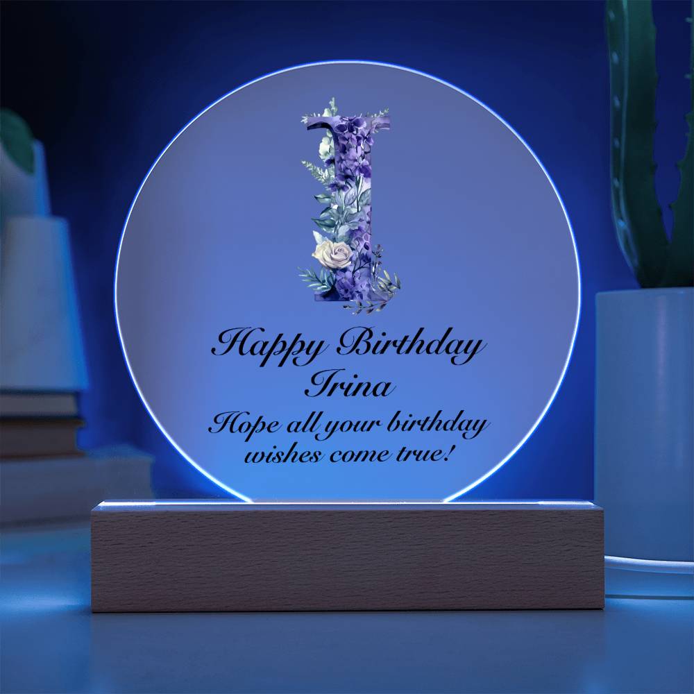 Happy Birthday Irina v02 - Circle Acrylic Plaque