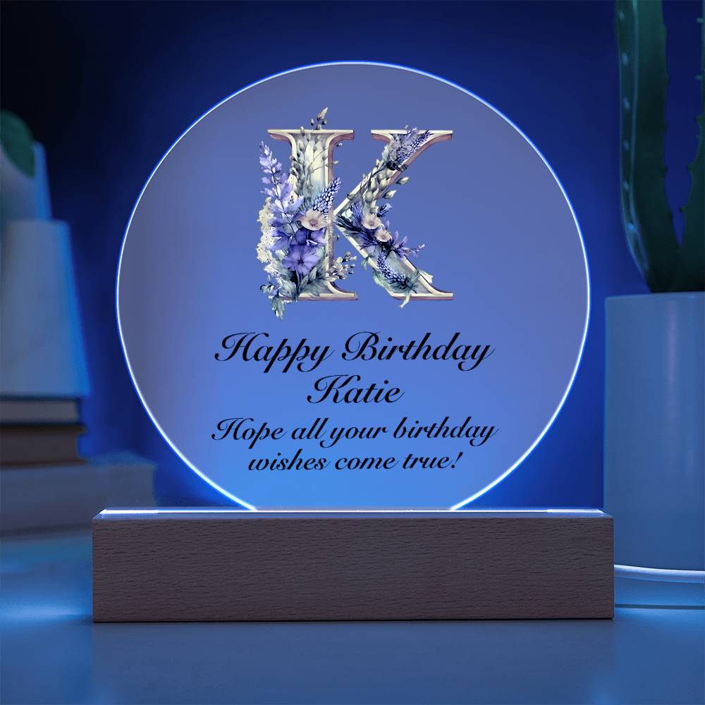 Happy Birthday Katie v02 - Circle Acrylic Plaque