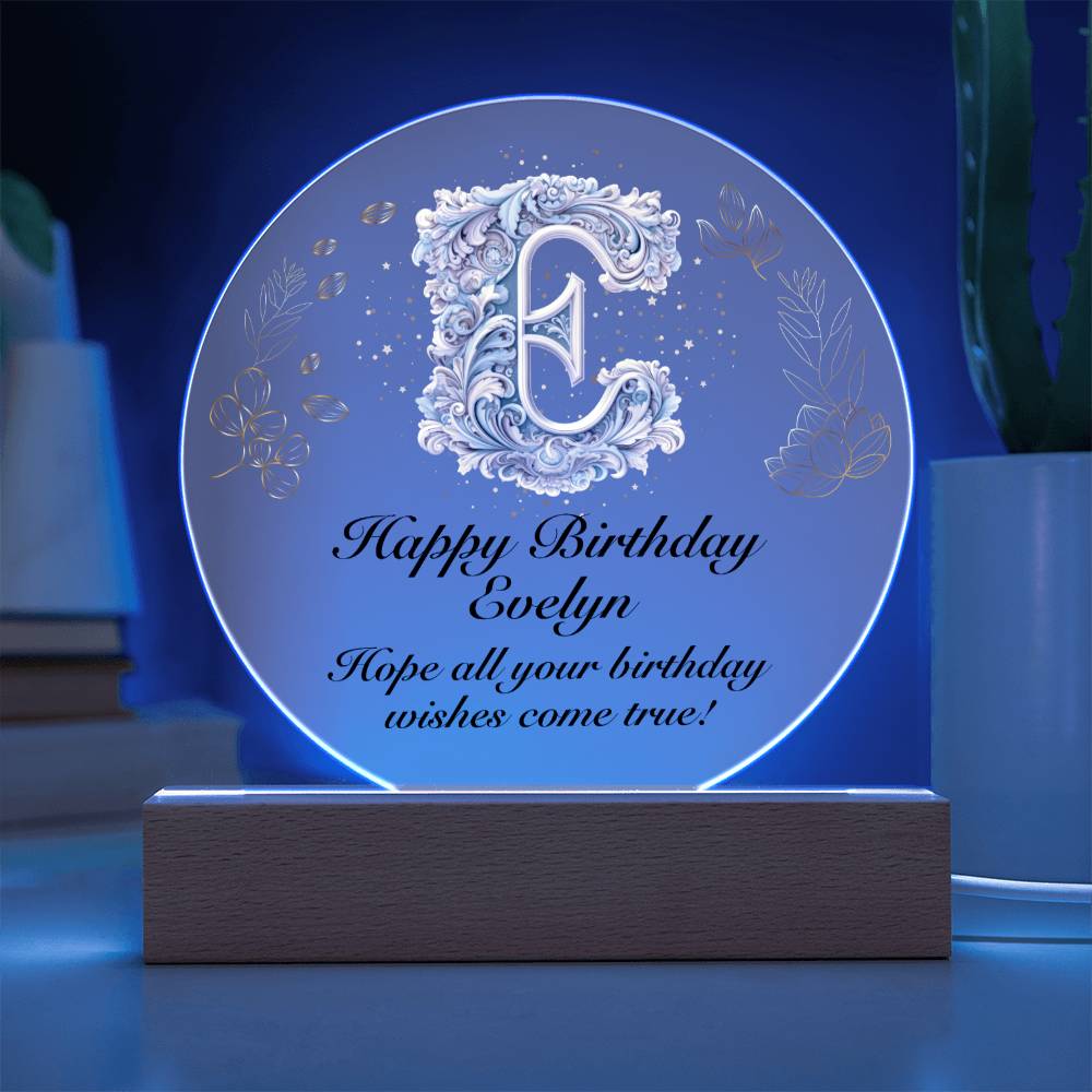 Happy Birthday Evelyn v01 - Circle Acrylic Plaque