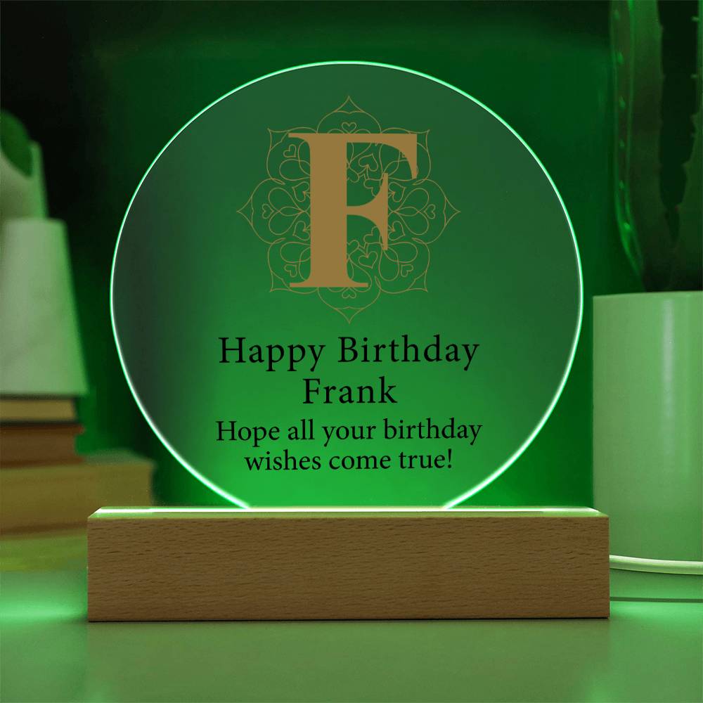 Happy Birthday Frank v01 - Circle Acrylic Plaque