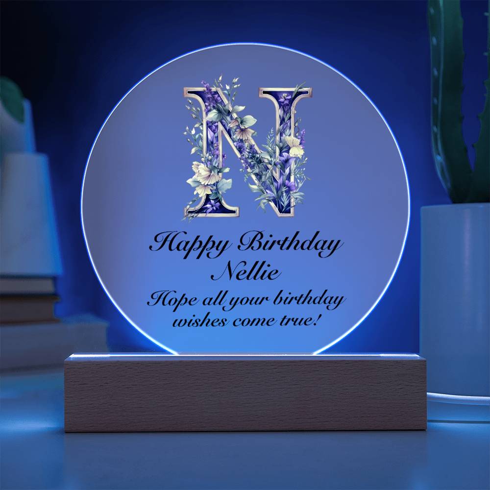 Happy Birthday Nellie v02 - Circle Acrylic Plaque