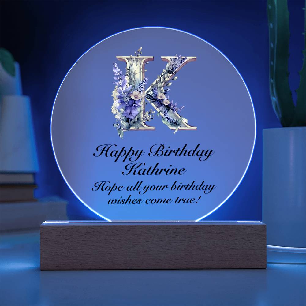 Happy Birthday Kathrine v02 - Circle Acrylic Plaque