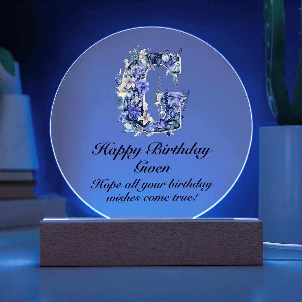 Happy Birthday Gwen v02 - Circle Acrylic Plaque