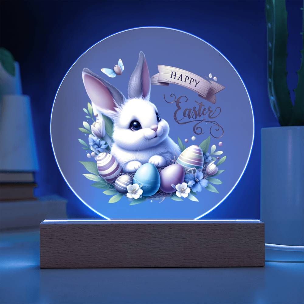Happy Easter Bunny Sign 01 - Circle Acrylic Plaque