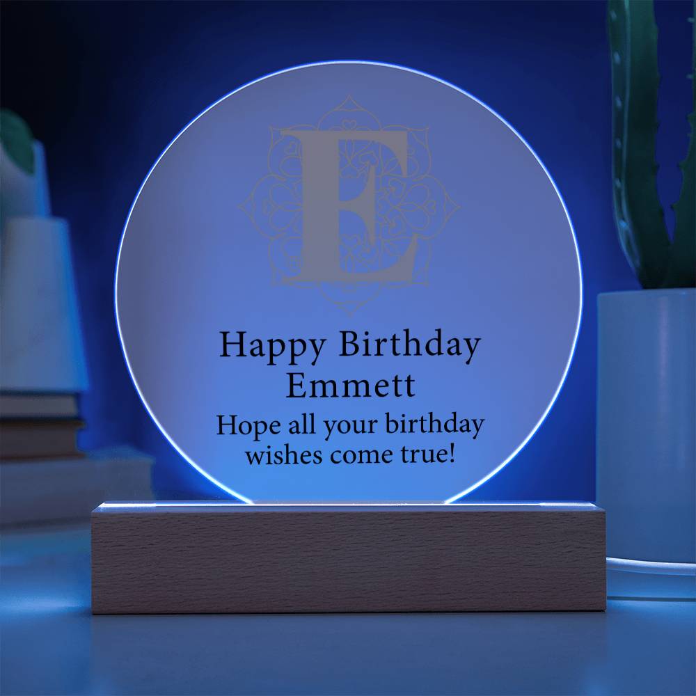 Happy Birthday Emmett v01 - Circle Acrylic Plaque