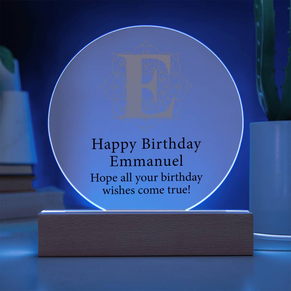 Happy Birthday Emmanuel v01 - Circle Acrylic Plaque