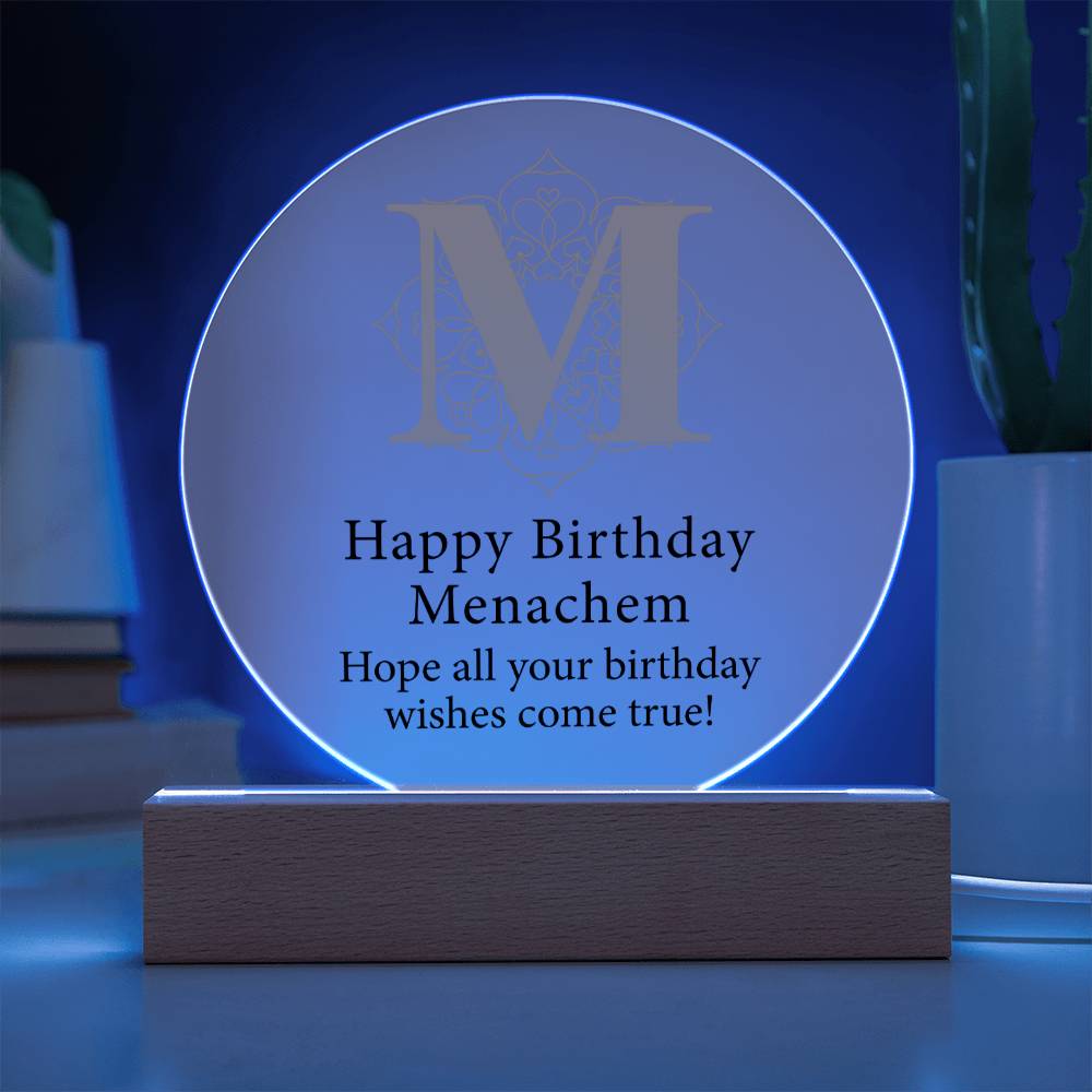 Happy Birthday Menachem v01 - Circle Acrylic Plaque