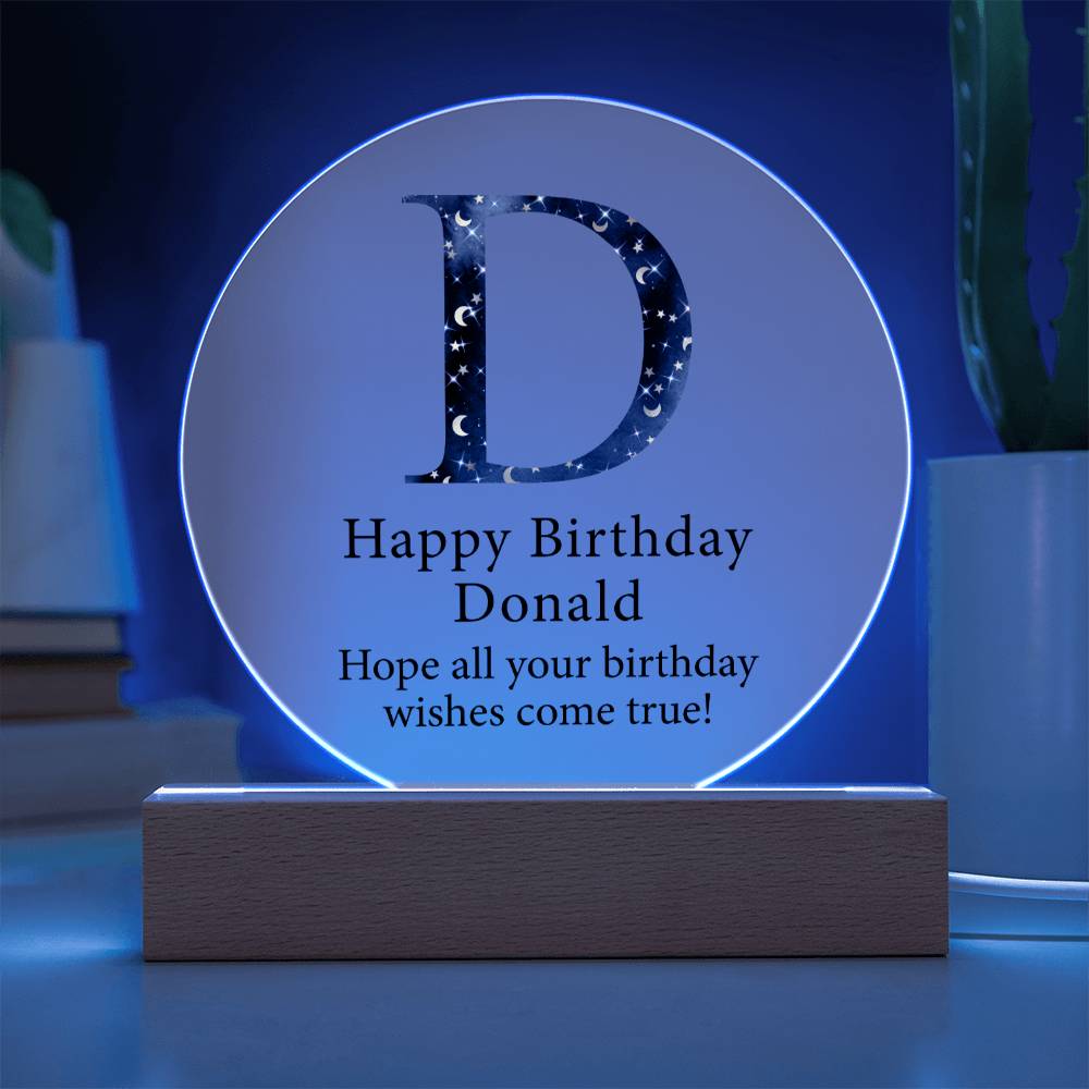 Happy Birthday Donald v03 - Circle Acrylic Plaque