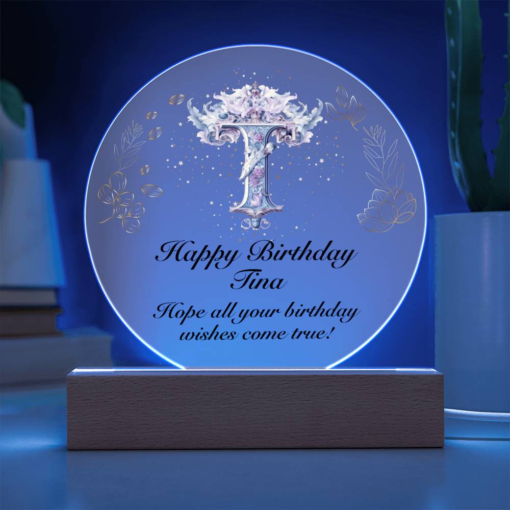 Happy Birthday Tina v01 - Circle Acrylic Plaque