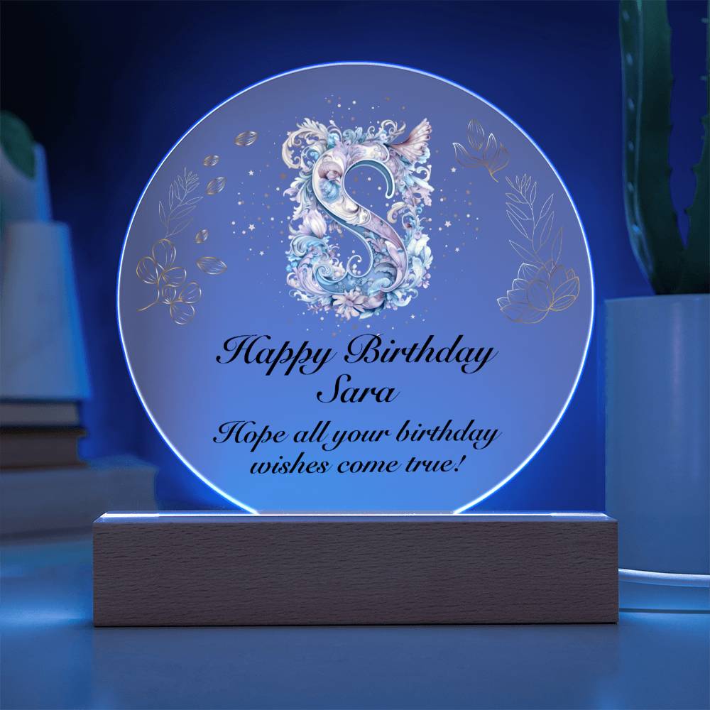 Happy Birthday Sara v01 - Circle Acrylic Plaque