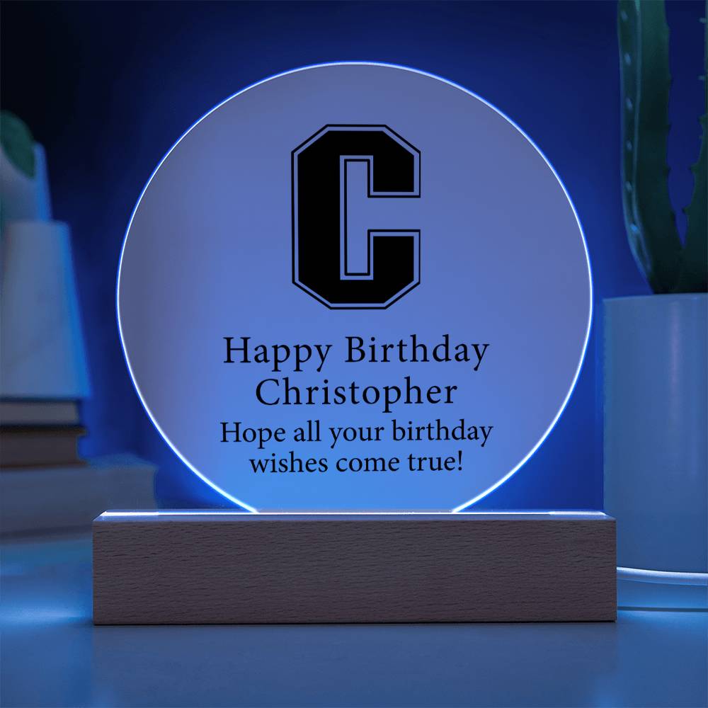 Happy Birthday Christopher v02 - Circle Acrylic Plaque