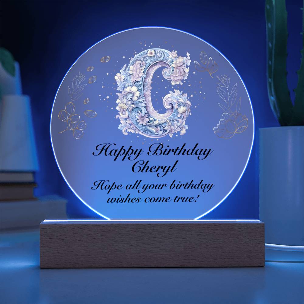 Happy Birthday Cheryl v01 - Circle Acrylic Plaque