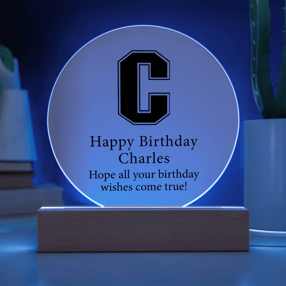Happy Birthday Charles v02 - Circle Acrylic Plaque