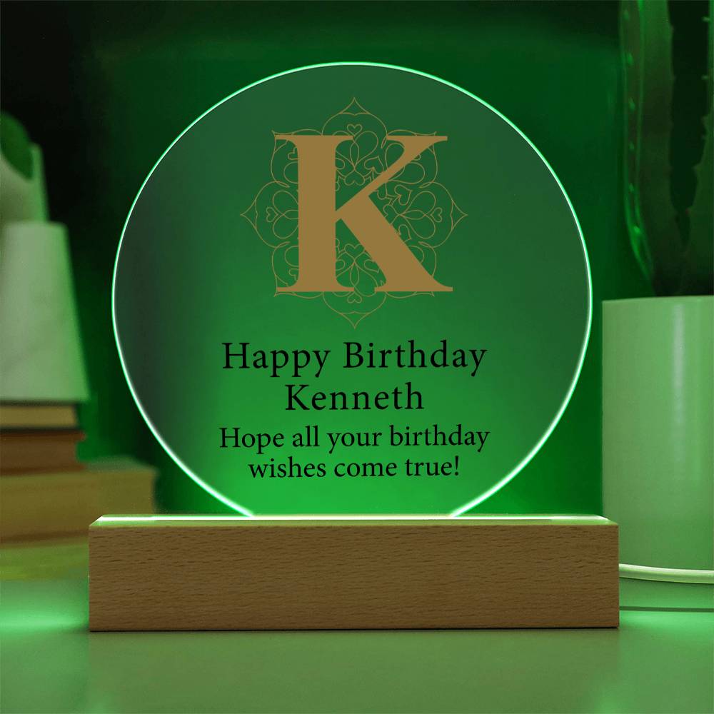 Happy Birthday Kenneth v01 - Circle Acrylic Plaque