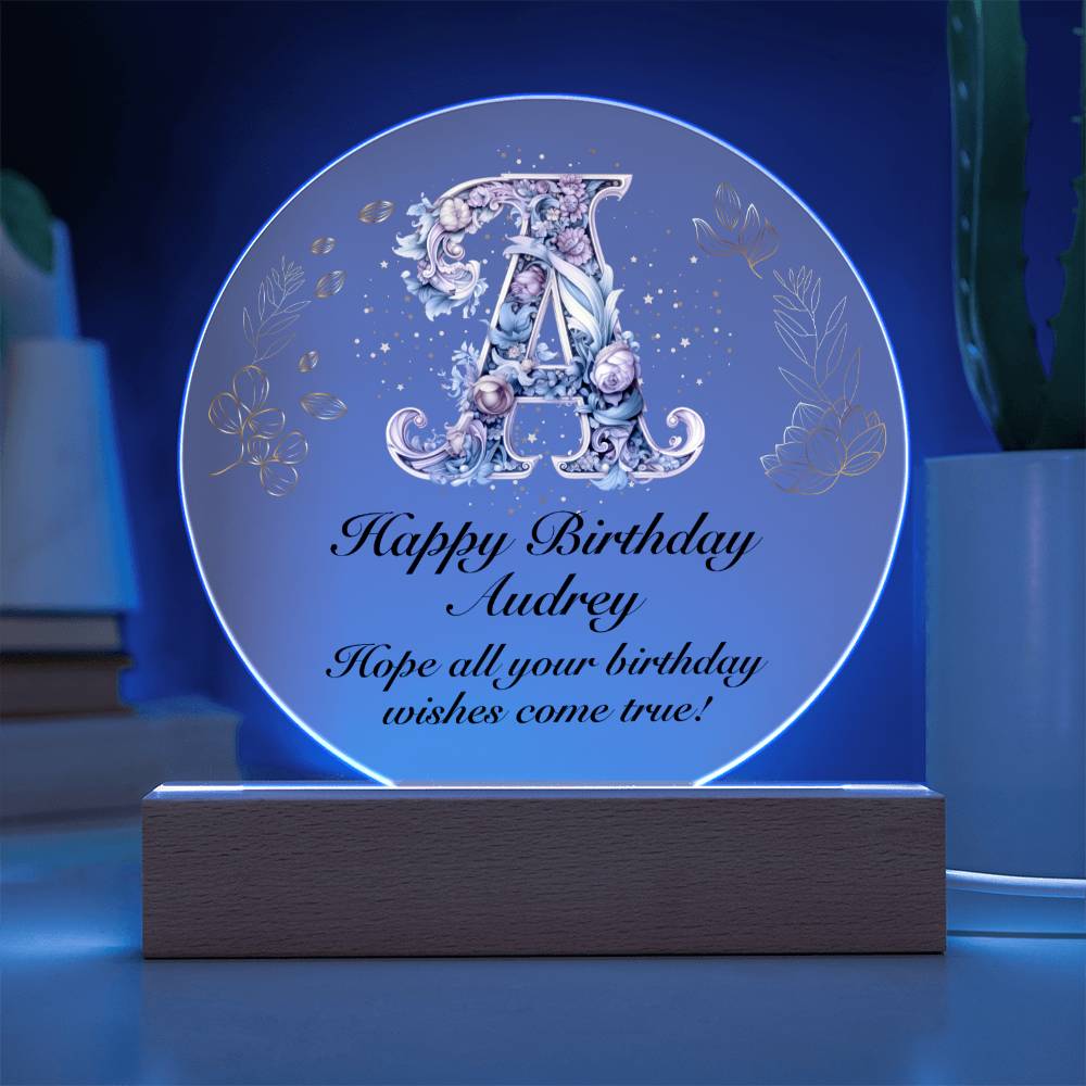 Happy Birthday Audrey v01 - Circle Acrylic Plaque