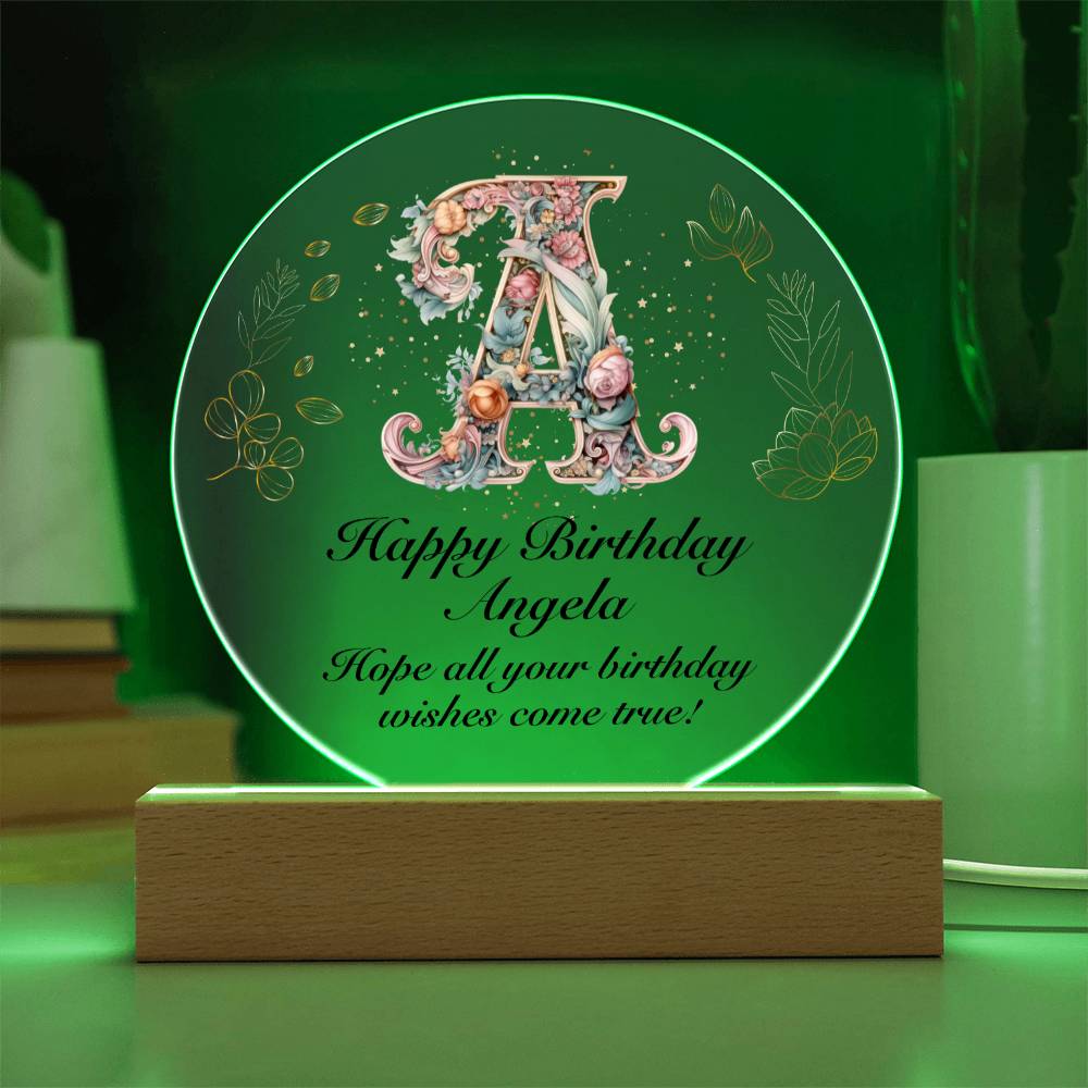 Happy Birthday Angela v01 - Circle Acrylic Plaque