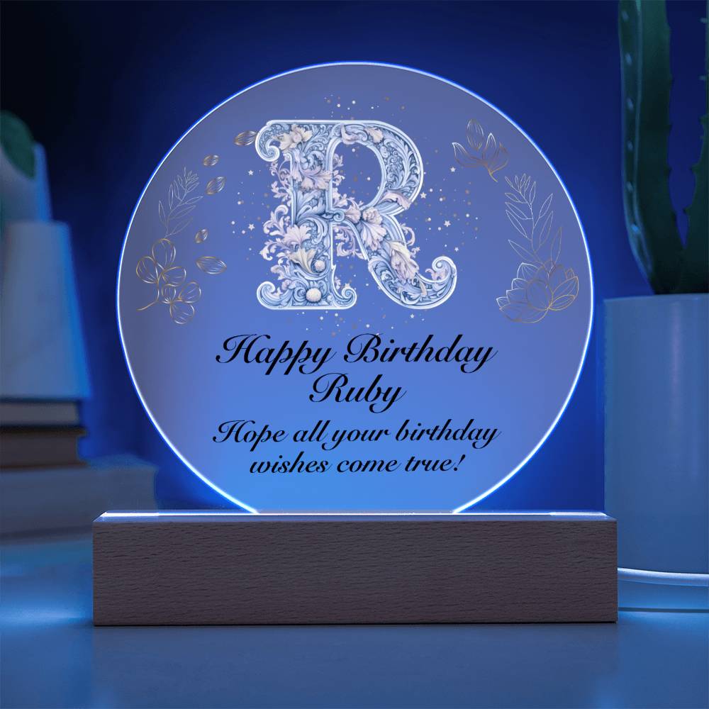Happy Birthday Ruby v01 - Circle Acrylic Plaque