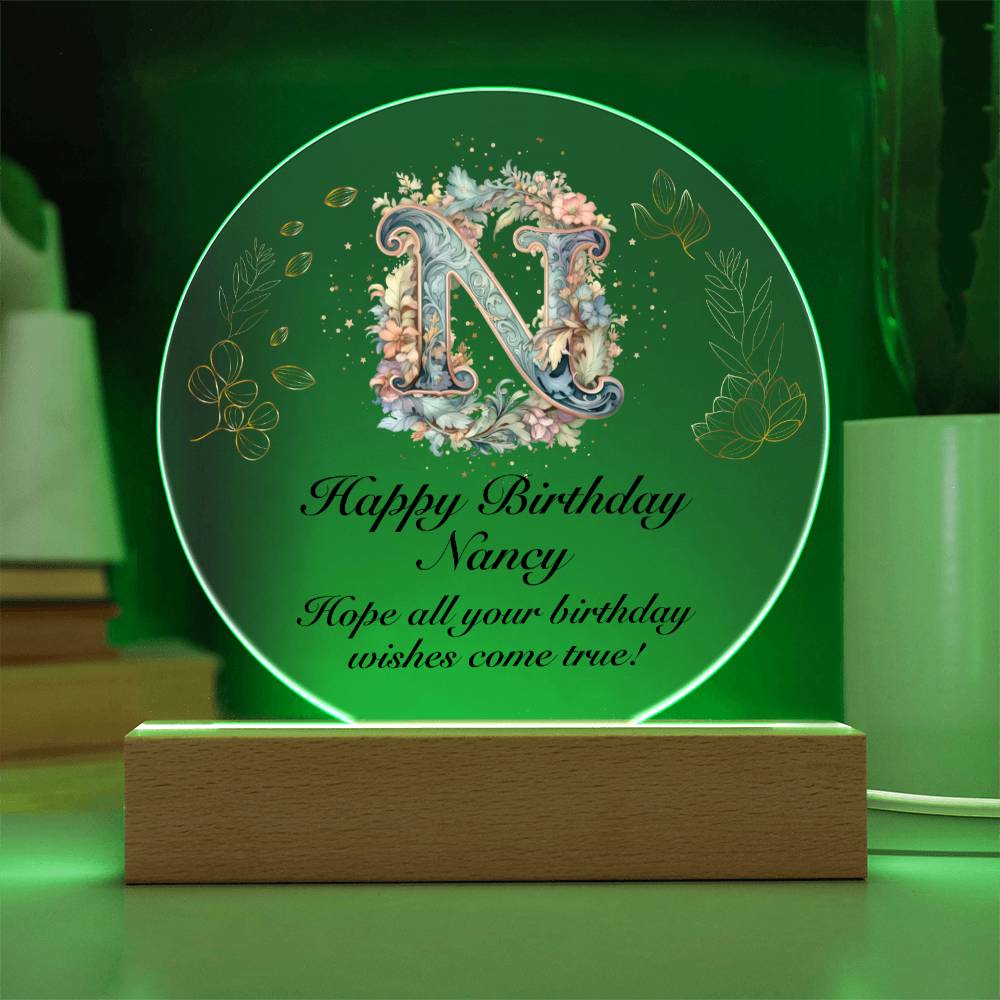 Happy Birthday Nancy v01 - Circle Acrylic Plaque