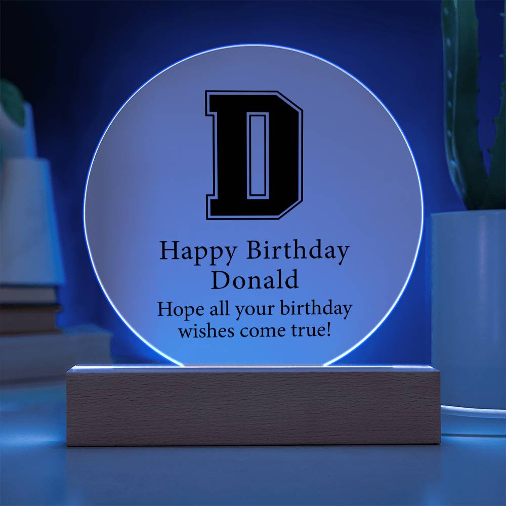 Happy Birthday Donald v02 - Circle Acrylic Plaque