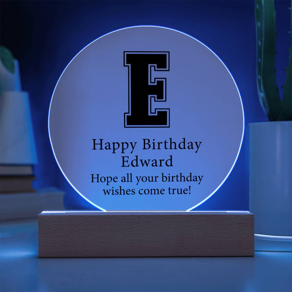 Happy Birthday Edward v02 - Circle Acrylic Plaque
